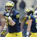 Michigan tight end Jake Butt celebrates a touchdown as he runs back to the sideline during spring practice at Michigan Stadium on Saturday, April 13, 2013. Melanie Maxwell I AnnArbor.com